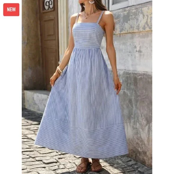 Maxi Dress Rayon Spaghetti Strap Smocked Back Flowy Summer Beach - Picture 6 of 8